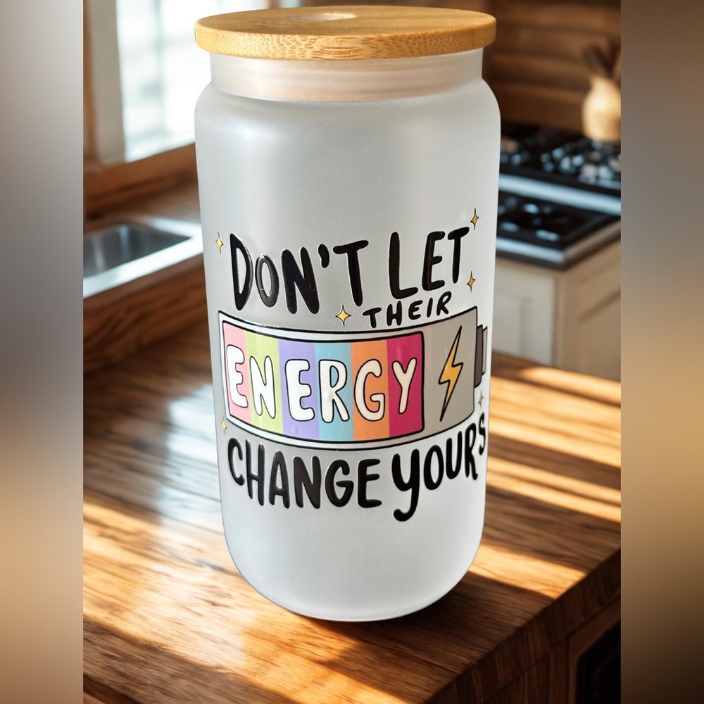 Motivational Frosted 16 oz Glass Tumbler with Colorful Design